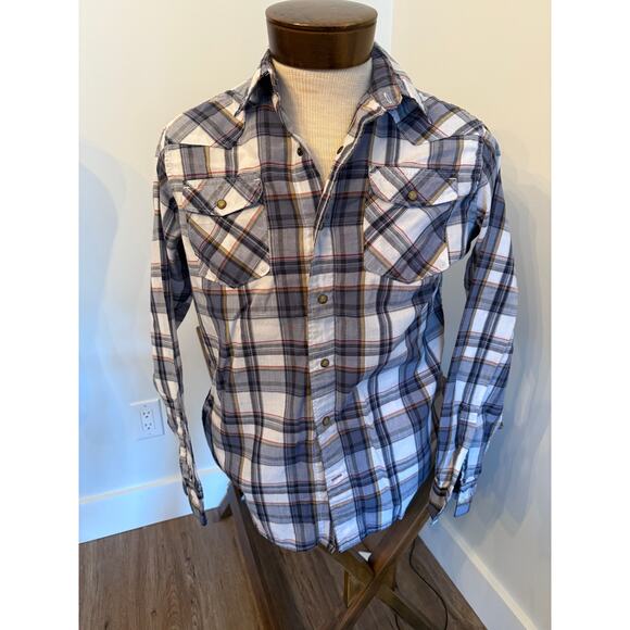 Wrangler Men’s Blue & White Plaid Snap Button Down Size Medium - Picture 1 of 3